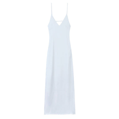 HH Women Summer Yellow Stain V Neck Sling Dress Elegant Sleeveless Loose Maxi Robes 2025 New Ladies Party Holiday Dresses