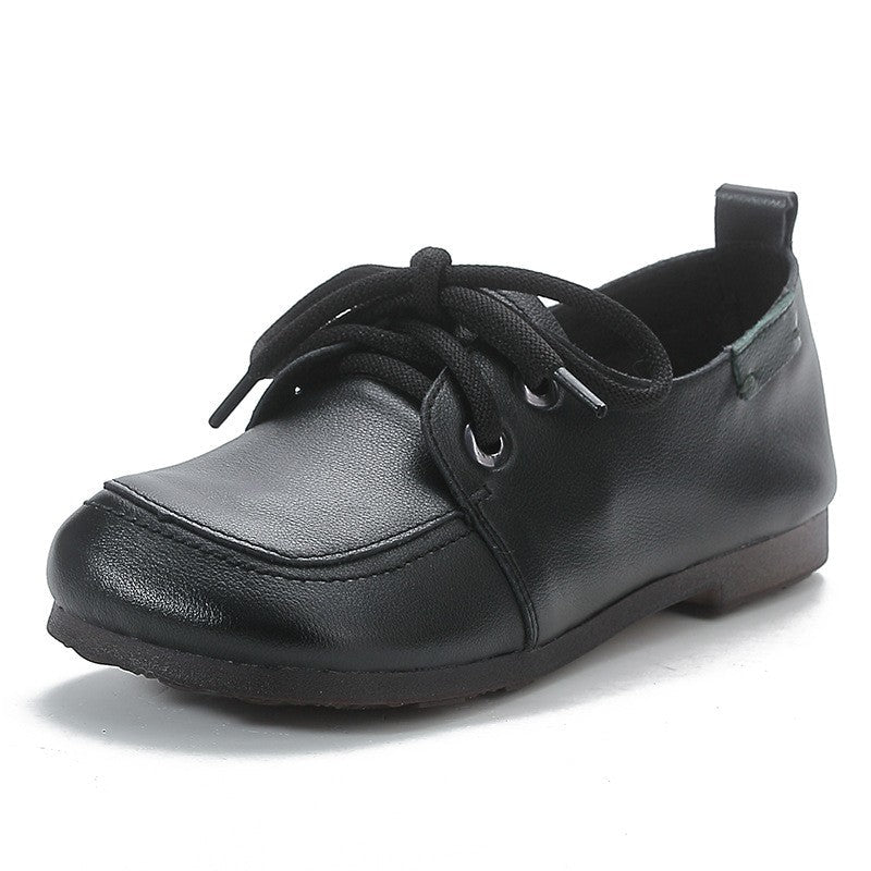 Vintage Plain Oxfords Shoes Women's Genuine Leather Flats Ladies Laced Up Moccasins Elderly Woman Square Toe Driving Loaferss