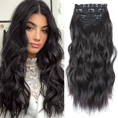 4Pcs/Set 20Inch Synthetic Hair Clip In Long Wavy Thick Hairpieces For Women Full Head Synthetic extenciones para el cabello