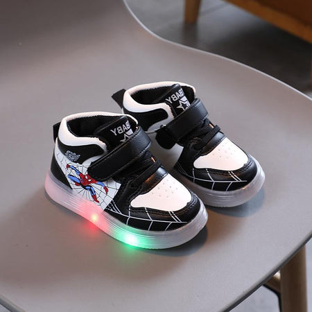 Disney Children's Sneakers Boys Girls Spiderman Led Light Sport Shoes Student Shoes Hook Anti-slip Kids Outdoor Basket Shoes