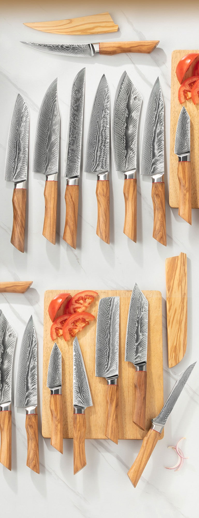 67-LAY Damascus Kitchen chef knife Set,Japanese Santoku Nakiri Knife Utility Knife Boning Knife,Cooking knife Olive wood HD