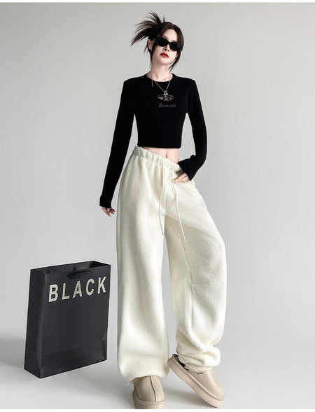 2025 New Winter Velvet Thick Pants Men Warm Straight Casual Pants Streetwear Loose Wide Leg Pants Thicken Lamb Wool Trousers