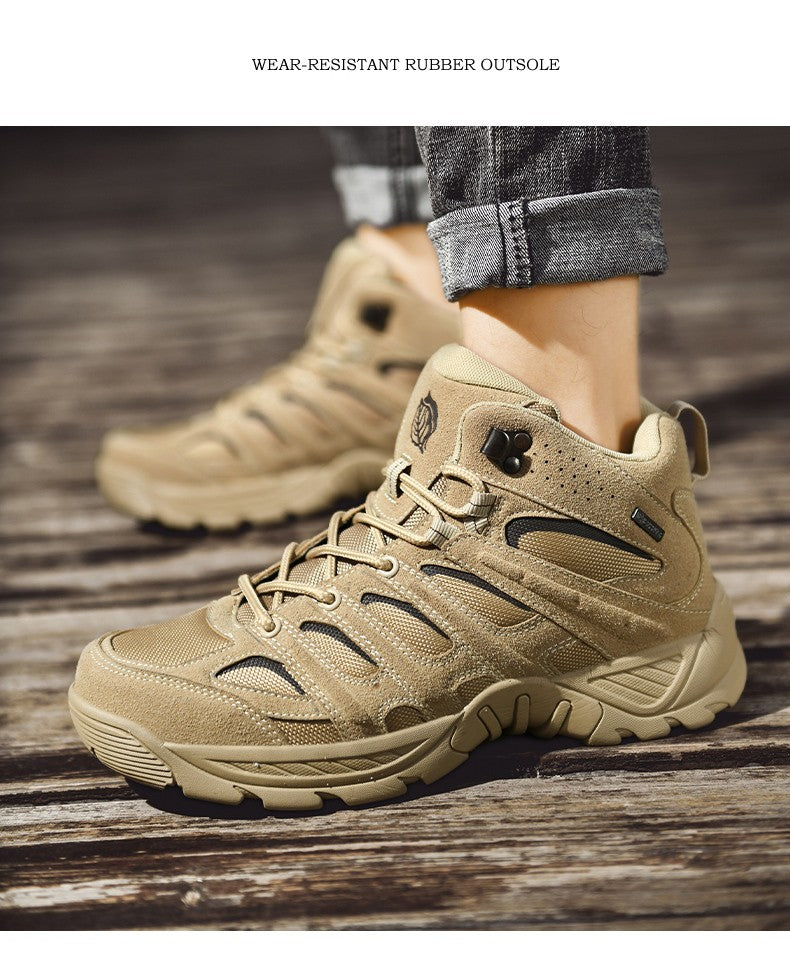 New Men High Quality Leather Boots Fishing Hunting Sneakers Desert Combat Men's Boots Outdoor Hiking Shoes Ankle Boots Work Safe