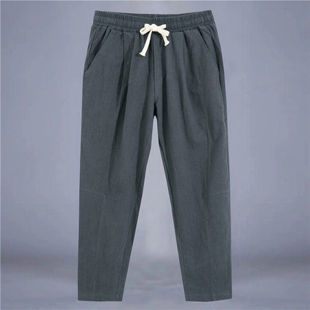 Men's Trousers Cotton Linen Fashion Casual Pants Solid Color Breathable Loose Shorts Straight Drawstring Pants Streetwear Men