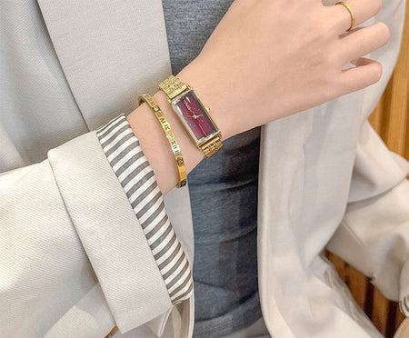 GEDI Square Watch Stainless Steel Gold Vintage Watches for Woman Luxury Elegant Waterproof Quartz Wristwatch Gifts Girlfriend