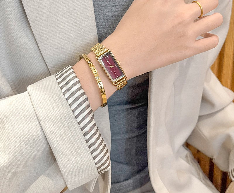 GEDI Square Watch Stainless Steel Gold Vintage Watches for Woman Luxury Elegant Waterproof Quartz Wristwatch Gifts Girlfriend