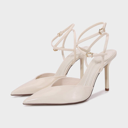 Sexy Pointed Toe Patent Leather Women Pumps Elegant Ankle Strap Buckle High Heels Luxury Designer Shoes Mules Heeled Sandals