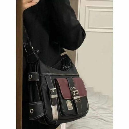 Y2K Vintage Crossbody Bag Women's Tote High Quality PU Leather Shoulder Bag Hip Hop Messenger Bag Female Large Handbag Commuter
