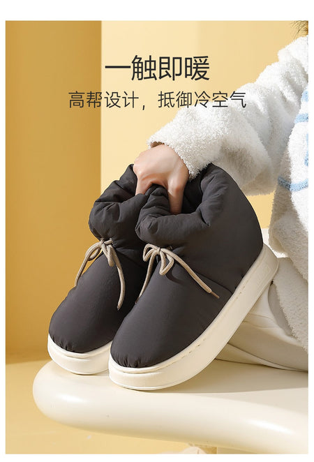 Winter Warm Thick Furry Women Ankle Boots Indoor Lace-up Plush Slippers Ladies Men Home Cotton Shoes