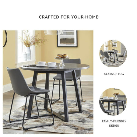 Ashley Centiar Mid-Century Modern Round Dining Table with Gray and Black Metal Legs