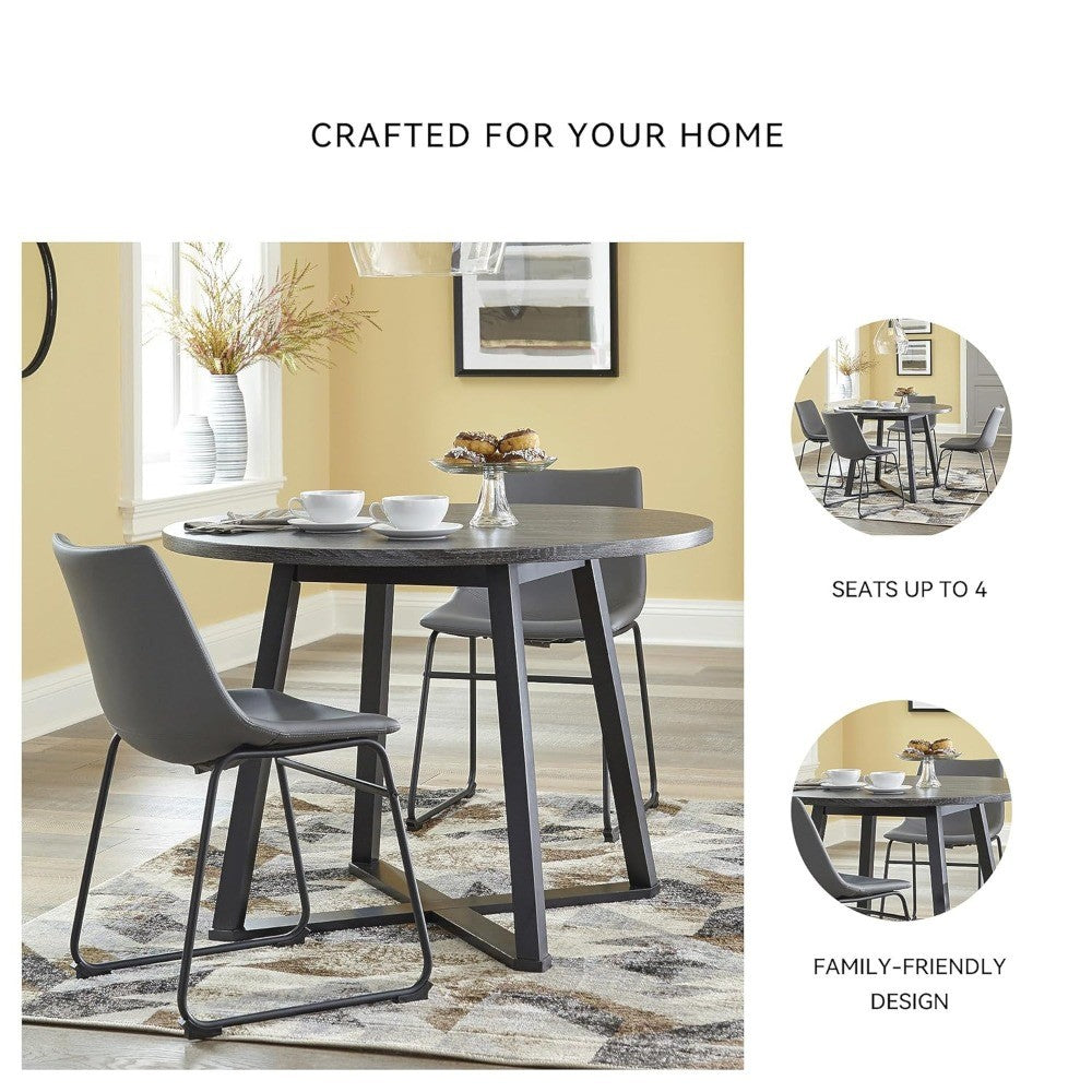 Ashley Centiar Mid-Century Modern Round Dining Table with Gray and Black Metal Legs