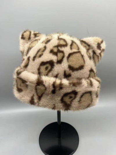 Korean Winter Imitation Fur Bucket Hat For Women Fashion Leopard Print Fisherman Hats Thichen Warm Plush Outdoor Cute Basin Cap