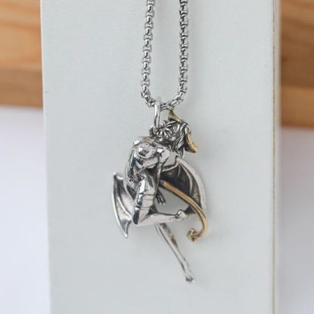 Silver-Plated Anime Mecha Beautiful Girl Girl Pendant Necklace Men and Women Hip-Hop Rock Punk Trendy Jewelry Gift