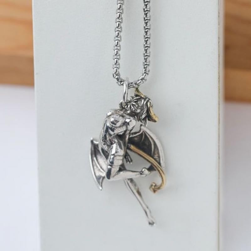 Silver-Plated Anime Mecha Beautiful Girl Girl Pendant Necklace Men and Women Hip-Hop Rock Punk Trendy Jewelry Gift
