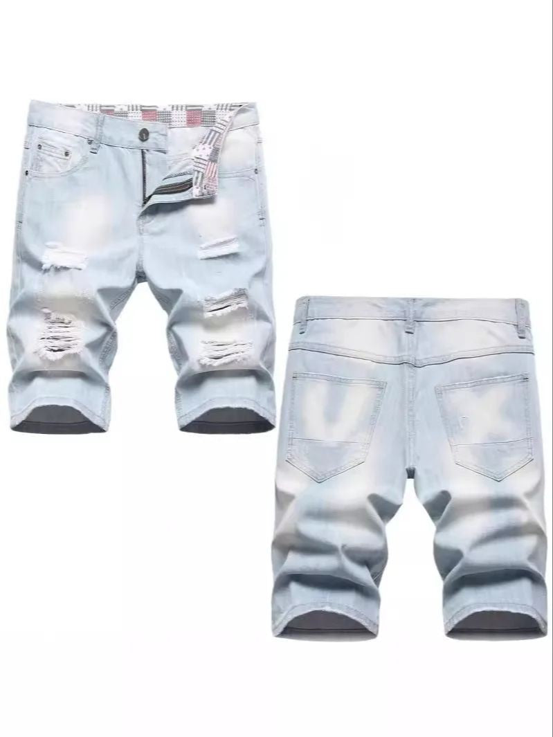 2024 New Summer Shorts Jeans Men Denim Pants Stretch Dark Blue Fashion Design Men's Jeans Slim Straight Male Short Jeans Hombre