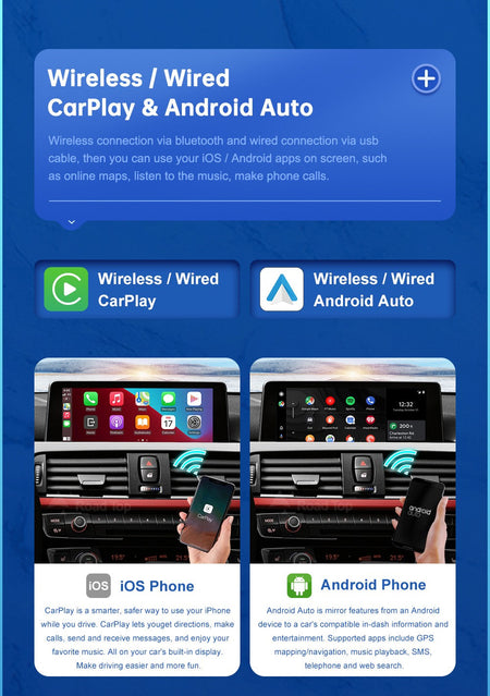 Wireless Android Auto For BMW 3 4 Series F30 F31 F32 F33 F34 F35 F36 CIC NBT EVO 2011-2020 Carplay Interface Mirror Link Airplay