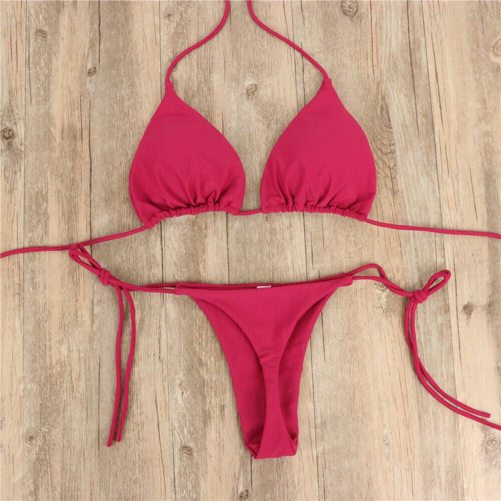 Pink Swimsuit Bikini Women Solid Color Sexy High Leg Thong Swimwear Bikinis 2022 New Female 2 Piece Bathing Suit Beachwear