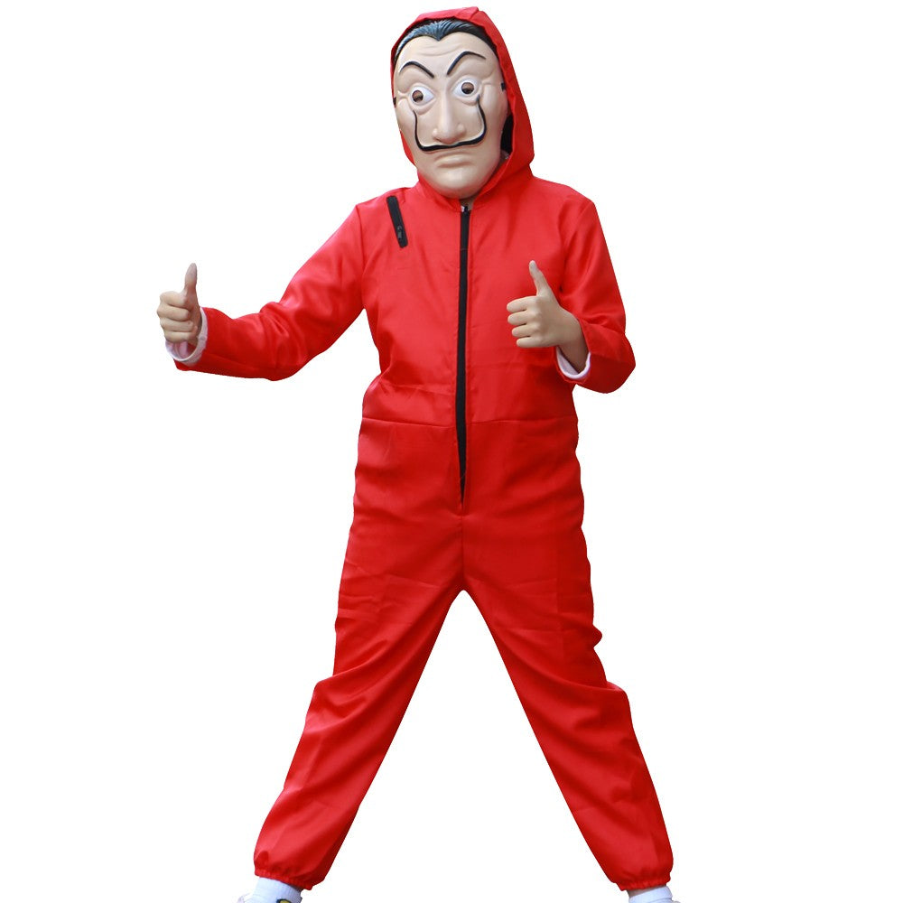 Adult and Children's Paper House Cosplay Costume Red Onesie Halloween Stage Wear with Hat Onesie Set