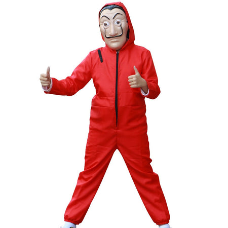 Adult and Children's Paper House Cosplay Costume Red Onesie Halloween Stage Wear with Hat Onesie Set