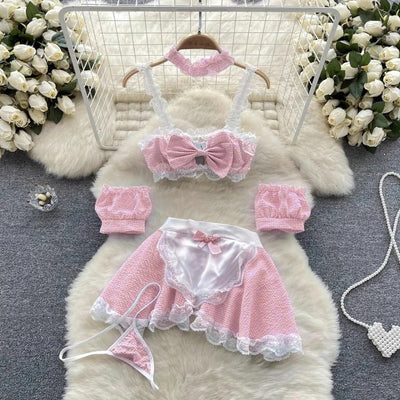 Role Student Complete Maid Cosplay School Costume Set Ruffle Cosplay Vacation Halloween Outfit Halter Dress Set Outfit Costume