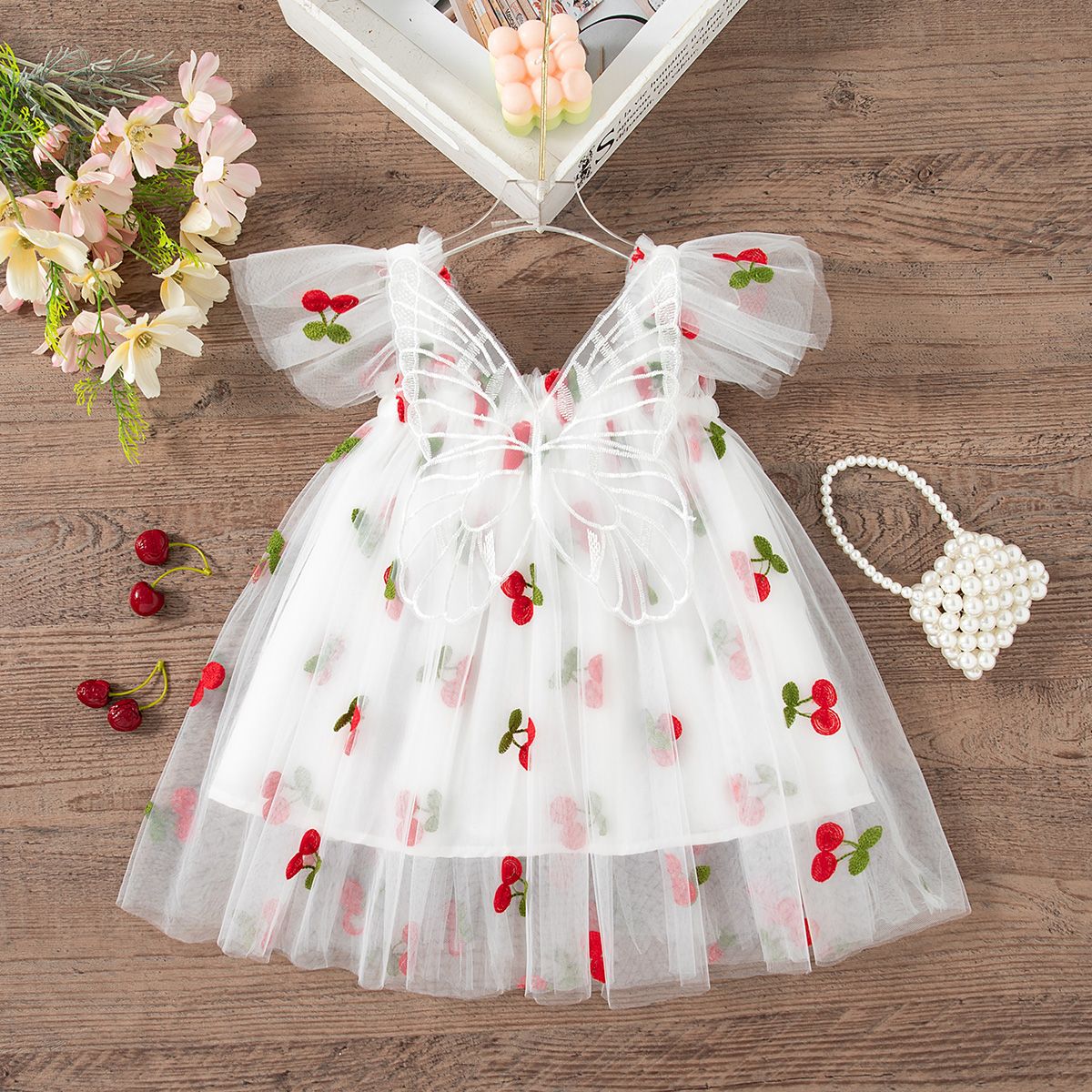 Summer New Sweet Butterfly Wing Baby Girl Princess Dress, Floral Chiffon Wedding Party Children'S Sleeveless Clothes (0-4 Years?
