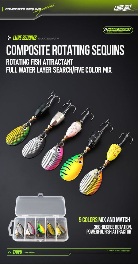 Metal laser rotating composite glitter noise lure bait, fake bait, lure bait, fishing gear swing artificial bait, hard bait