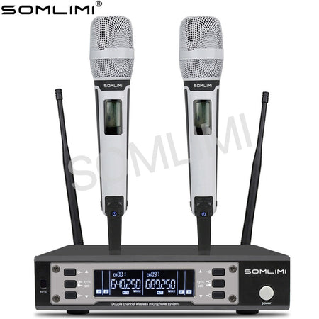 SOMLIMI EW135G4 UHF Dual Channels Profession Wireless Microphone System Stage Performance Dynamic Long Distance Metal Handheld