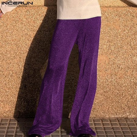 Shiny Men Casual Trousers 2024 Men Fashion Long Pnats INCERUN Elastic Waist See Through Wide Leg Bottoms Trousers Men