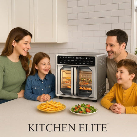 16 Quart French Door Air Fryer Oven Family Size Countertop Convection Cooker with LED Display Stainless Steel for Large Batch C