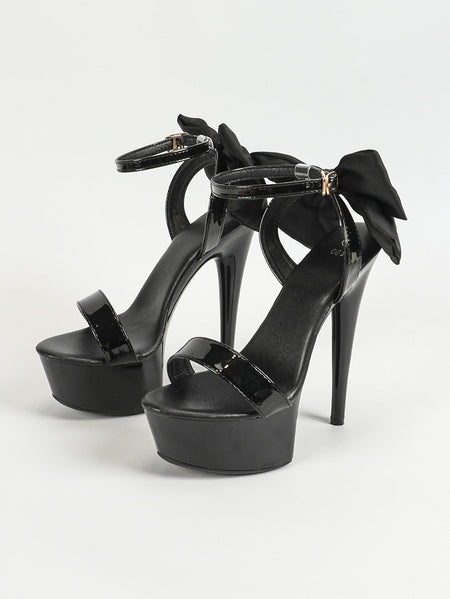 15CM Stiletto Runway Model Shoes 2024 New Summer Party Dress High Heels 5CM Platform Black Pole Dance Shoes Ladies Bow Sandals