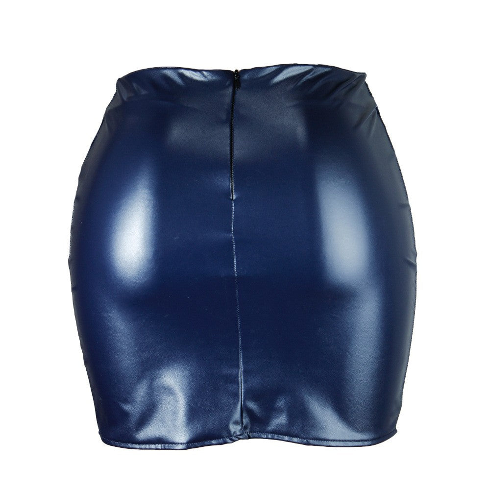 2025 Women Leather Night Clubwear Skirts Summer Pure Color PU-leather Zipper Sexy Hip Leather Mini Skirts