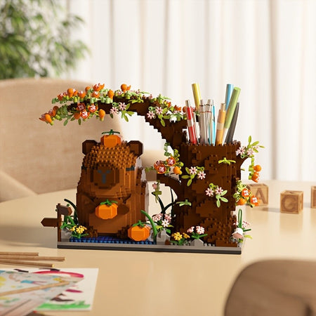 Capybara Building Block Pen Holder Multi-Function Desk Organizer for Office Supplies Cosmetics Birthday Gift Desktop Decoration