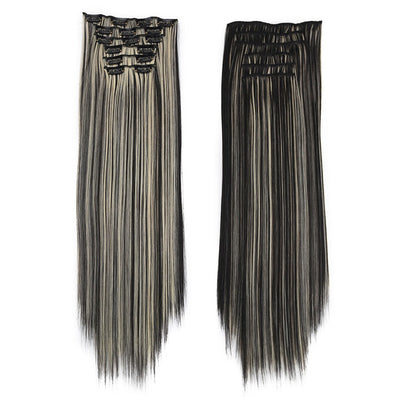 16 Clips in Hair Extensions 24Inchs Long Straight Hairstyle Synthetic Blonde Black Hairpieces Heat Resistant Fake Hair 6Pcs/Set
