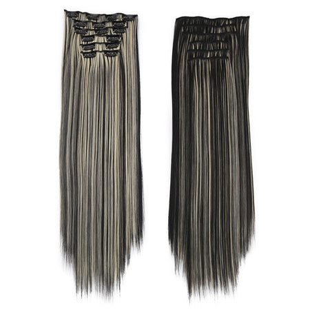 16 Clips in Hair Extensions 24Inchs Long Straight Hairstyle Synthetic Blonde Black Hairpieces Heat Resistant Fake Hair 6Pcs/Set