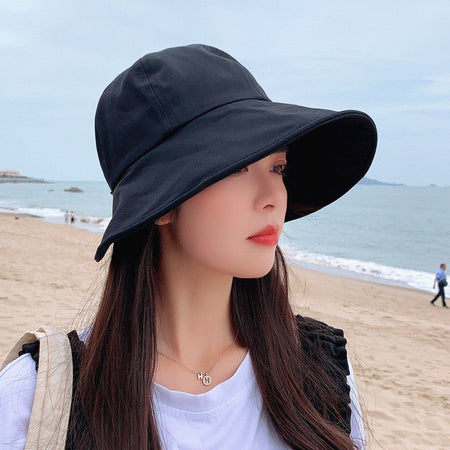 Women Summer Sun Hat Soft Cotton Solid Color Bucket Hats For Girl Lady Outdoor Beach Adjustable Sunshade Fisherman Cap