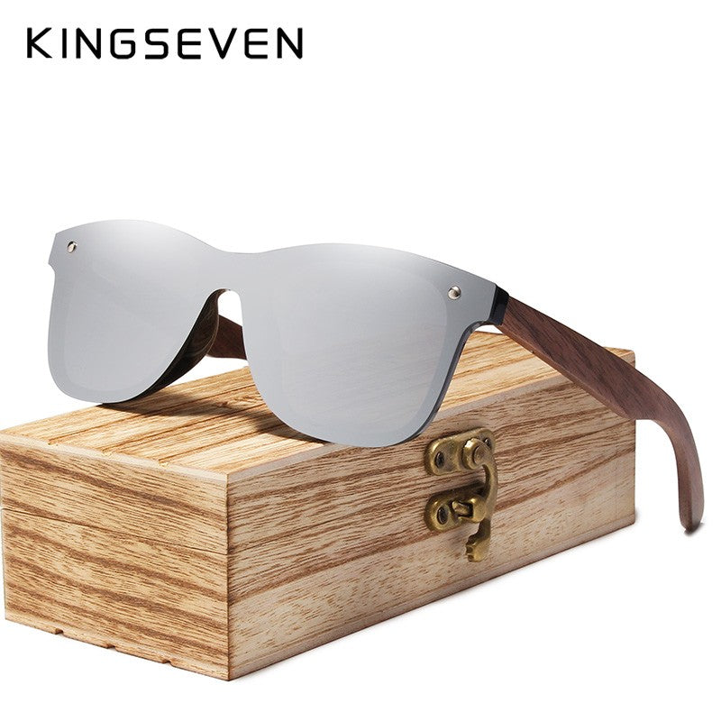 KINGSEVEN UV400 Sunglasses For Men Polarized Walnut Wood Handmade Sun Glasses High Quality Protection Women Eyewear Gafas