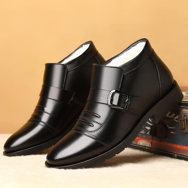 Snow Boots for Men Leather Black British Style Winter Shoes Man Casual Thick Plush Work High Quality Anti Slip Fleece Fashion