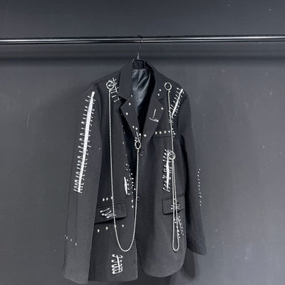 WVGA Autumn Winter New Man Tide Destroyed Metal Punk Rivet Chain Rock Suit Coat Niche Chic Casual Long Sleeved Blazer Ins W14182