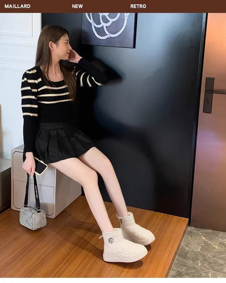 Thick-soled plush loafers, waterproof and warm snow boots for women, new winter fashion cotton shoes, Korean-style short boots