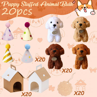8-36Pcs Puppy Stuffed Animals Bulk Adopt A Puppy Party Favors with Card Hat Paper Boxes Birthday Stuffed Dogs Keychain for Kids