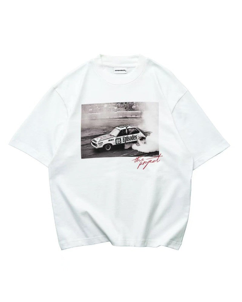 Trendy Y2K car pattern print simple casual men T-shirt retro European American Gothic high street punk Harajuku short sleeve