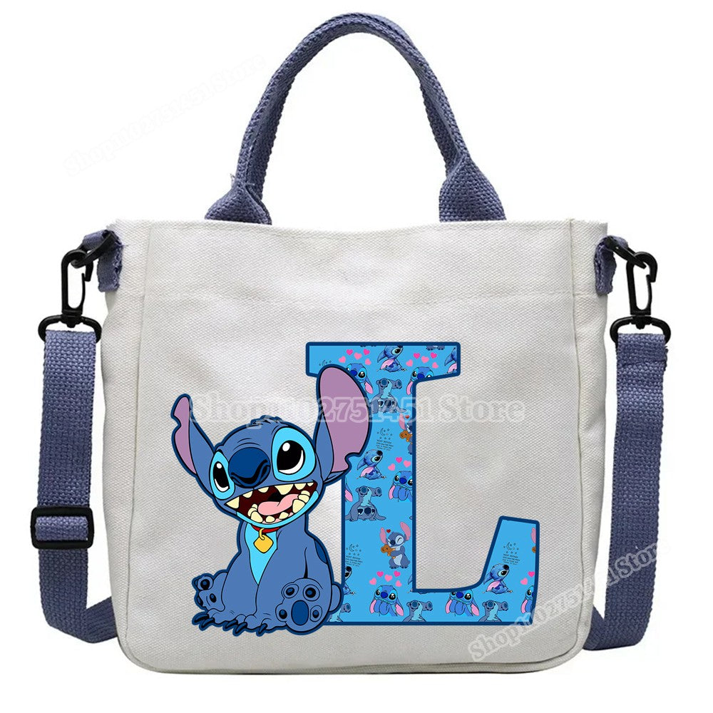 Disney Stitch Letter A-Z Print Shoulder Bags Cute Anime Action Figure Stich Purses Handbags Women Sling Messenger Bag Gift