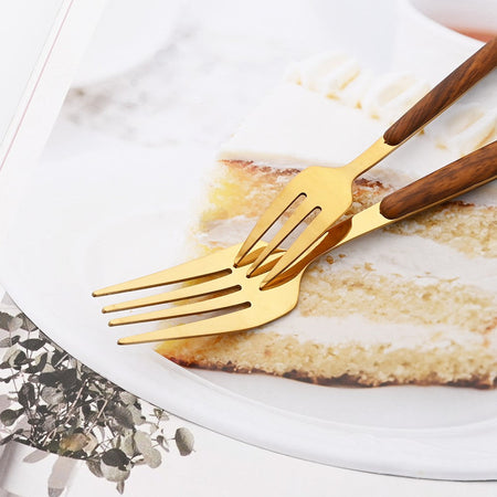 16/24/36Pcs Dinnerware Set Stainless Steel Imitation Wooden Handle Clamp Western Knife Fork Spoon Cutlery Tableware Silverware
