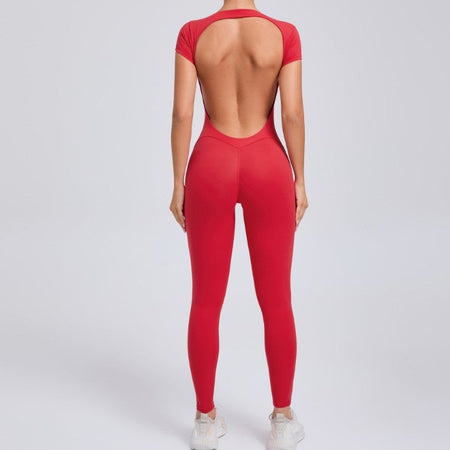 Seamless Yoga Jumpsuits Sports Fitness Hip-lifting Short-sleeved Backless One-piece Workout Gym Leggings Tracksutis for Women