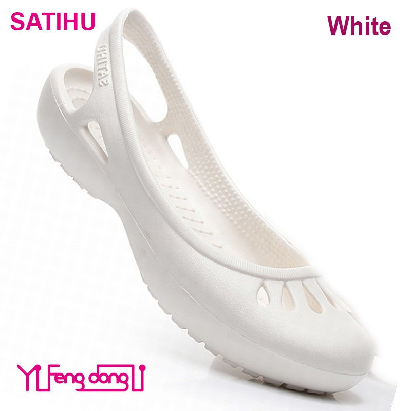 Certified Satihu Summer New Lightweight Anti Slip Hole Shoes  Clog For Women's Flat Bottom Sandals Nurse Outdoor Beach Jelly