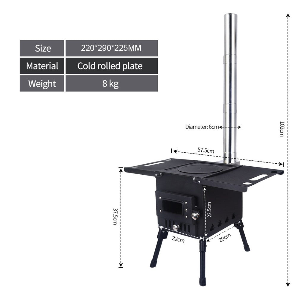 Folding Camping Wood Stove,Portable Tent Heater with 5-Section Detachable Chimney,Ice Fishing Firewood Burner,Outdoor Cook & BBQ