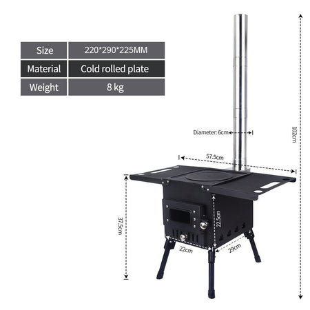 Folding Camping Wood Stove,Portable Tent Heater with 5-Section Detachable Chimney,Ice Fishing Firewood Burner,Outdoor Cook & BBQ
