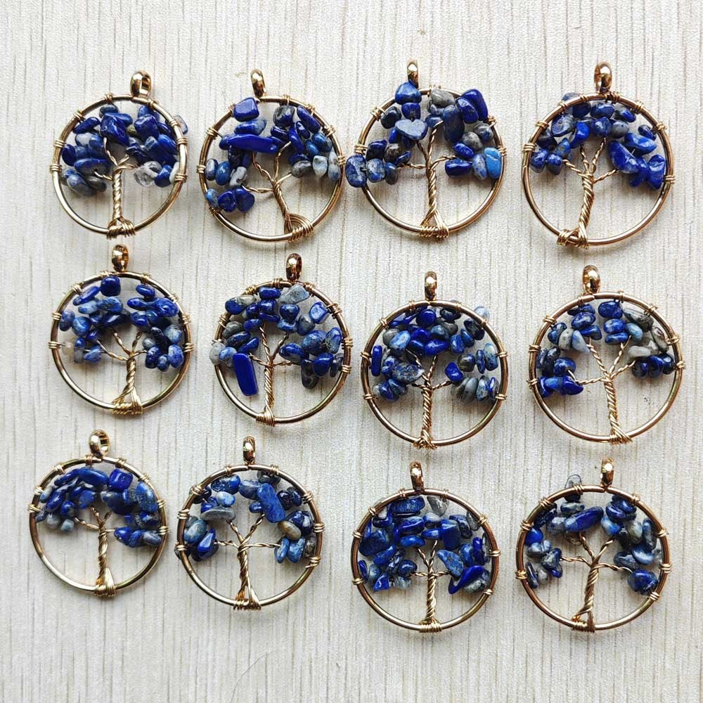 Natural Amethysts Roses Quartz Stone Handmade Wire Wrapped Tree of Life Pendants 30mm for Jewelry Marking Wholesale 12pcs/lot