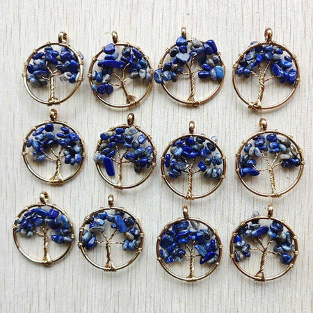 Natural Amethysts Roses Quartz Stone Handmade Wire Wrapped Tree of Life Pendants 30mm for Jewelry Marking Wholesale 12pcs/lot
