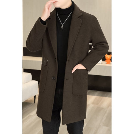 Men's Long Over-the-Knee Trench Coat Youth Black Business Casual Suit Collar Overcoat Mid-Length Trench Coat